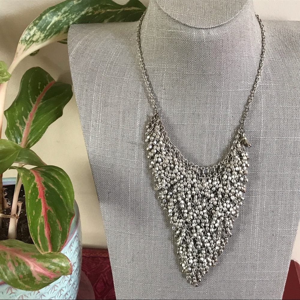 Silver seed bead triangle statement  necklace